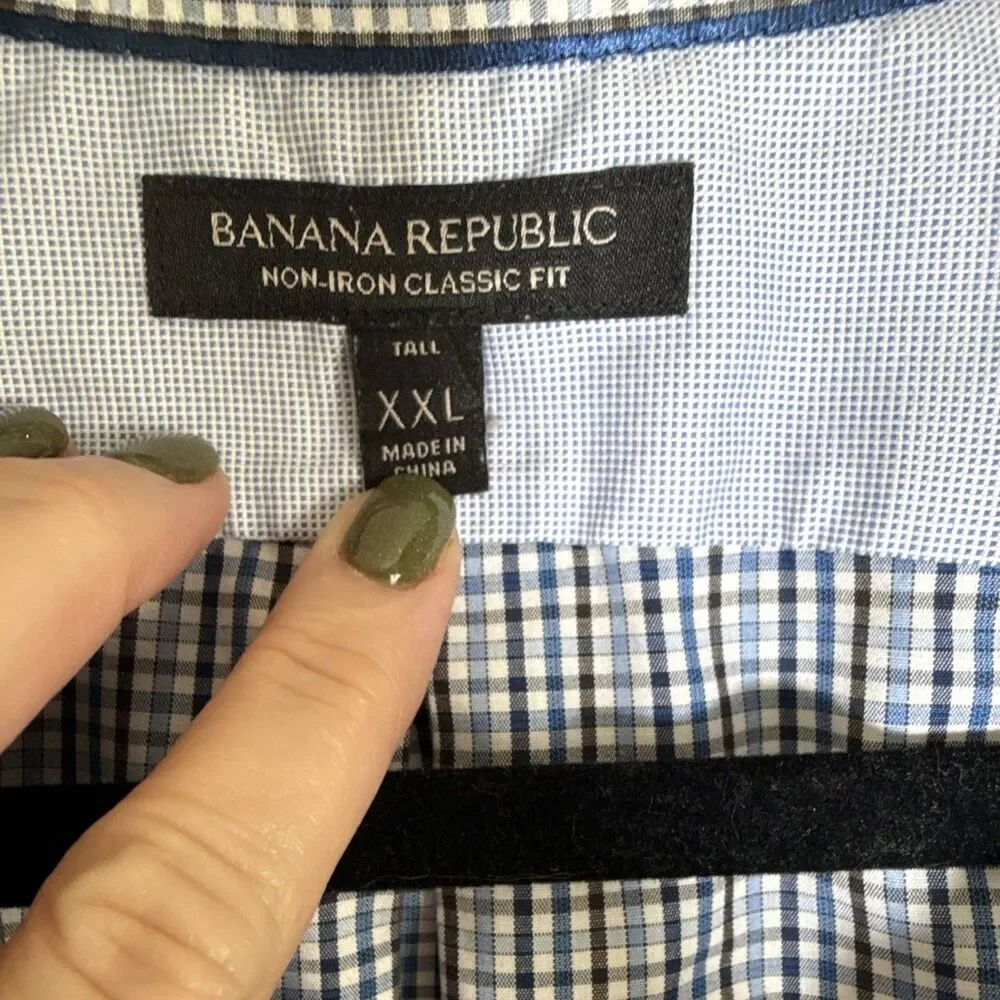 Banana Republic Non-Iron Classic Fit Blue/White Check Shirt XXL Tall
